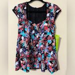 Fit 4U size 16 Kokomo cap sleeve swim top lined black floral print slimming NWT Photo 11