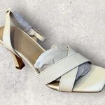 Ownmeen Womens Square Toe Heeled Sandal Slingback Stiletto Size 6.5 NEW White Photo 0