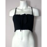 EXPRESS  x Rocky Barnes Black Smocked Bow Tie Front Crop Top Stretchy Size L Photo 9
