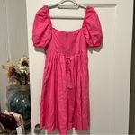 O.P.T. Pink Square Neck Puff Sleeve Cotton Barbie Pink Dress Size Large NWT Photo 6