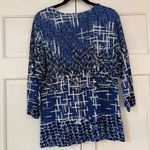 Traveler Size 3 Blue White Multi Pattern Top Faux Wrap Blouse Chicos XL Photo 6