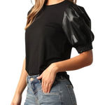 Another Love Shirt Women XS Black Faux Leather Puff Short Sleeve Melrose Top Photo 0