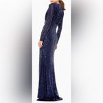 Mac Duggal NWOT V neck Long Sleeves Sequined Midnight Navy Evening Gown Sz 8 Photo 3