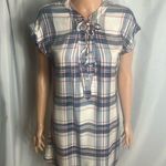 Want And Need Plaid Mini Dress Size M Lace up Front Red Blue and White Rayon Size M Photo 0
