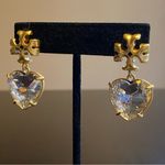 Tory Burch  Kira Crystal faceted heart drops hanging from TB logo studs Photo 5