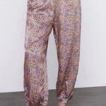 ZARA Floral Satin Flowing Trousers Pants Elastic Waist Photo 0