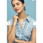 Anthropologie Maeve Cap Sleeve Button Front Romper Size large Blue Photo 3