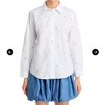 AQUA  Women's White Button-Down Shirt with Blue Heart Embroidery - Size‎ M Photo 2