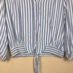 BeachLunchLounge  Women’s Striped Split Neck Button-Up Tie 7/8 Sleeve Shirt Photo 2