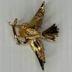 Source Unknown Vintage Bird on Branch Brooch Enamel Green Red Gold Tone Rhinestone Signed Photo 3