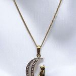 Danbury Mint Gold Plated Sterling Silver & Diamond Cat & Moon Pendant Necklace Gold Photo 0