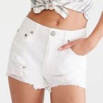 American Eagle  AEO White Distressed High Rise Denim Shortie Shorts Photo 0
