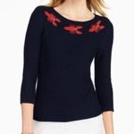 Talbots  Lobster Beaded Sweater Navy 3/4 Sleeve Preppy Nautical Beach Size S Photo 0