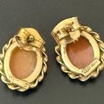 Vintage Signed 14K Gold Dainty Victorian Lady Cameo Tiny Stud Earrings 2g. Orange Photo 6