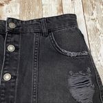 Free People  Black Washed Denim Distressed Skirt Photo 3
