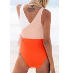 Cupshe Colorblock Orange Peach White Side Tie One Piece Swimsuit Shelf Bra NWT Photo 1
