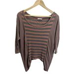 Soprano  Red Gray Stripe Shark Bite Hem Long Sleeve Top S Stretch Casual Photo 3