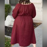 Lena & Lou Deep Red Woven Empire Waist Babydoll Midi Dress Puff Sleeves 1X New Photo 6