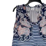CAbi  Floral Paisley Striped Peplum Sheer Blouse Ruffled Trim V-Neck Top XS Women Photo 3