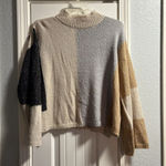 Blu Pepper Colorblock Wide Sleeve Sweater Gray Tan Mock Neck Oversized Boxy Med Photo 0
