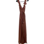 NWT Revelry Valerie Chiffon Faux Wrap Ruffle Maxi Gown Dress Cinnamon Rose 2 Brown Photo 3