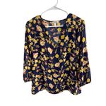 Nine Britton Navy Floral Scalloped V-Neck Blouse Size M Photo 1