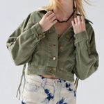 Urban Outfitters Army Olive Green BDG Samarria Laced Fringe Denim Trucker Jacket Photo 2