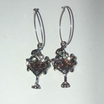 Silver Tone Hoop Dangling Margarita Cocktail CZ Rhinestones Pierced Earrings Photo 3