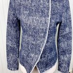 Ecru Blue Printed Fringe Trim Tweed Jacket Zip Blazer Women's Size XS Photo 2