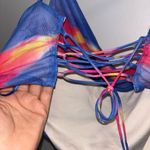 Blanc  Club Shrug Colorful Lace up Draped Top Photo 5