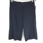 Loft Ann Taylor Womens Cropped Pants Wide Leg Button Detail Stretch Navy Blue 8 Photo 0