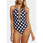 La Blanca New. polka dot plunge neck swimsuit. MSRP $139. Size 14 Photo 2