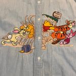 Disney Store Pooh Tigger Piglet Embroidered Chambray Shirt Long Sleeve XL Women Blue Photo 3