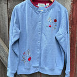 Shenanigans Blue Apple and Flower Embroidered Grandma Cardigan Size L Photo 0