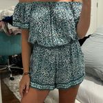 Poupette St. Barth  Green and White Off-Shoulder Romper Photo 0