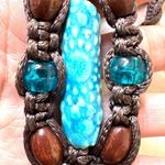 Blue beaded brown cord boho necklace Photo 9
