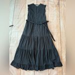 Boden Tiered Ruffle Poplin Maxi Dress Size 10r Black Buttons Woman’s Photo 2