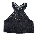Sequin Hearts New Black Lace Rhinestone Embellished Formal Crop Halter Top Photo 2