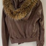 Moda International Brown Leather Jacket with Fur Trim Photo 12