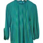 Adrianna Papell  Green Polka-Dot Blouse Top Mock Style Neckline S/M Office Photo 0