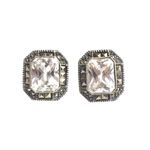 JUDITH JACK Sterling Silver Marcasite Faceted CZ Vintage Earrings Photo 3