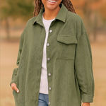 SheIn Oversized Corduroy Textured Shacket Olive Green Casual Fall Staple Size XXL Photo 0