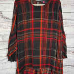 Vince Camuto  Plaid Bell Sleeve Tunic Top Black Red Orange Pleated Sleeves 2X Photo 0