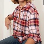 Old Navy  Size Small Pink Multicolor Cropped Plaid Flannel Boyfriend Shirt Photo 6