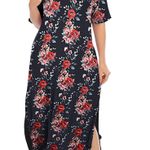Maxi Short Sleeve Casual Loose Floral Print Split Long Dress with Pockets 2XL Multi Size XXL Photo 1