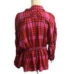 Free People  Women's Pink Red Plaid Wool Blend Pacific Dawn Shirt Sz L Flannel Photo 3