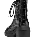 Stuart Weitzman Nisha Black Croc-Embossed Leather Ankle Boots, Size 7 (EU 37.5) Photo 2