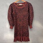 525 America  Women's Leopard Cheetah‎ Long Puff Sleeve Sweater Dress Sz S Photo 2