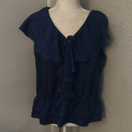 Apostrophe  Navy Ruffled Sleeveless Top Size LP Long Petite Balletcore Boho Fairy Photo 0
