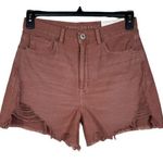 American Eagle  SZ 6 Highest Rise Mom Jean Shorts Distressed Frayed Zip-Fly Pink Photo 0